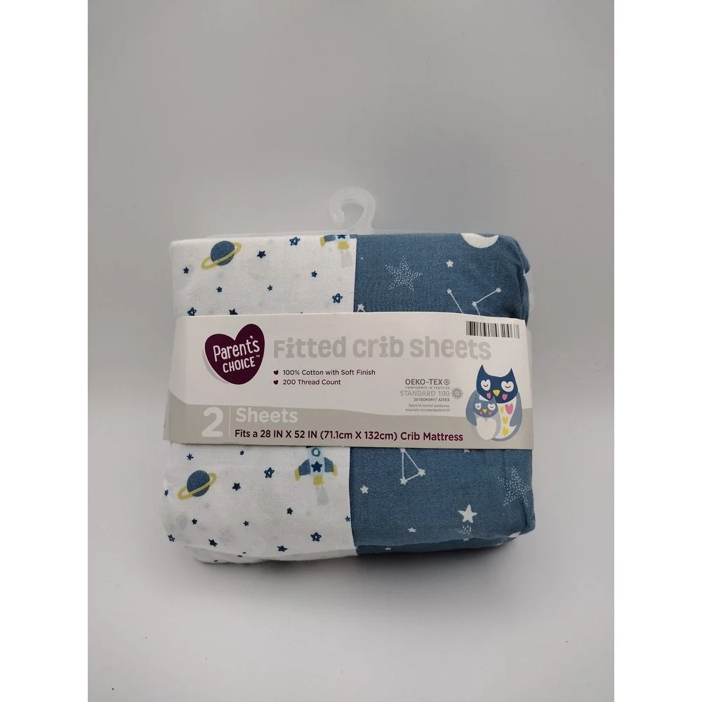 Parents Choice Fitted Crib Sheets 2 Pack Space Stars 100% Cotton 28x52
